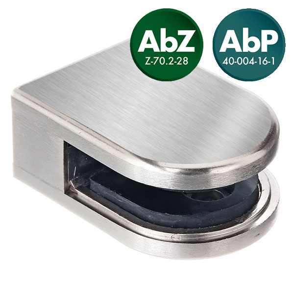 Glasklemme halbrund für flache Profile, V4A-massiv, für 12,00mm/12,76mm
