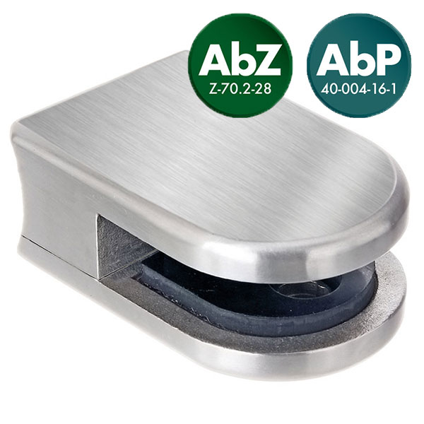 Glasklemme halbrund für Ø 38-48mm, VA-Finish versiegelt, für 12,00mm/12,76mm