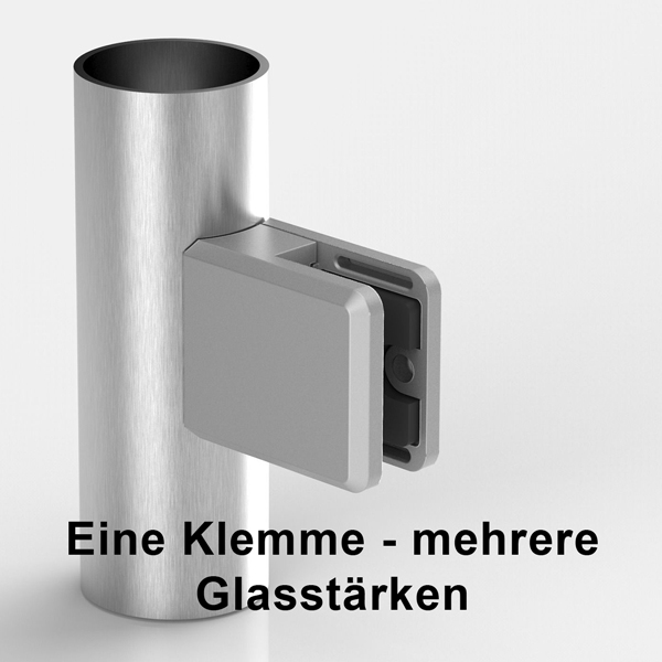 Glasklemme eckig für runde Profile, Zinkdruckguss grau/Alum.-Optik, für mehrere Glasstärken