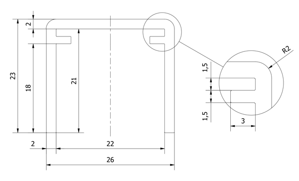 Nutprofil U-Form Aluminium unbehandelt 26x23mm, Länge 5000mm
