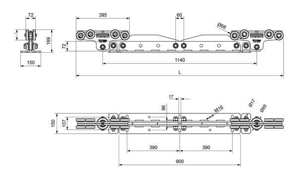 Rollenbock-System BULLET, verzinkt, 18-rädrig, bis 1050kg - System 